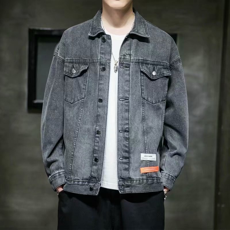 saferido Denim Jacket Male Handsome Hong Kong Style Loose Couple Jeans Coat Spring Summer Korean Trend Streetwear Bomber Jacket
