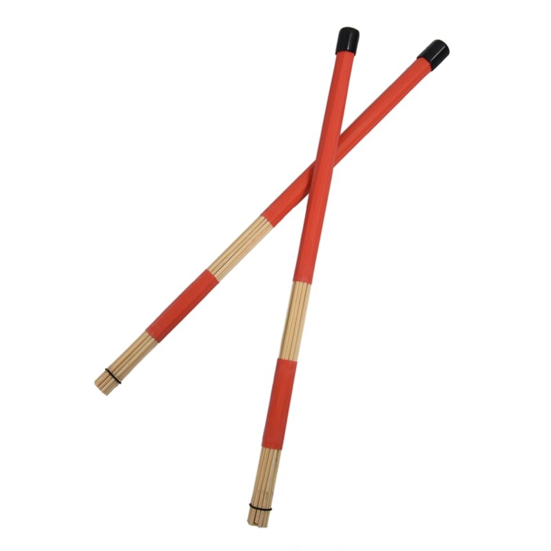 1 Pair 40CM Bamboo Rod Drum Brushes Sticks for Jazz Folk Music (Red) & 1 Pair Wire Retractable Loop End Drum Brushes for Jazz Dr