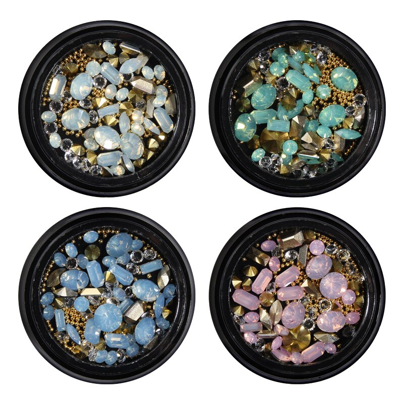 ELESSICAL Mixed Shape Opal Nail Resin Rhinestones Gems 3D Tip Drill Copper Nail Charm Beads Studs Manicure Nails Art Decorations
