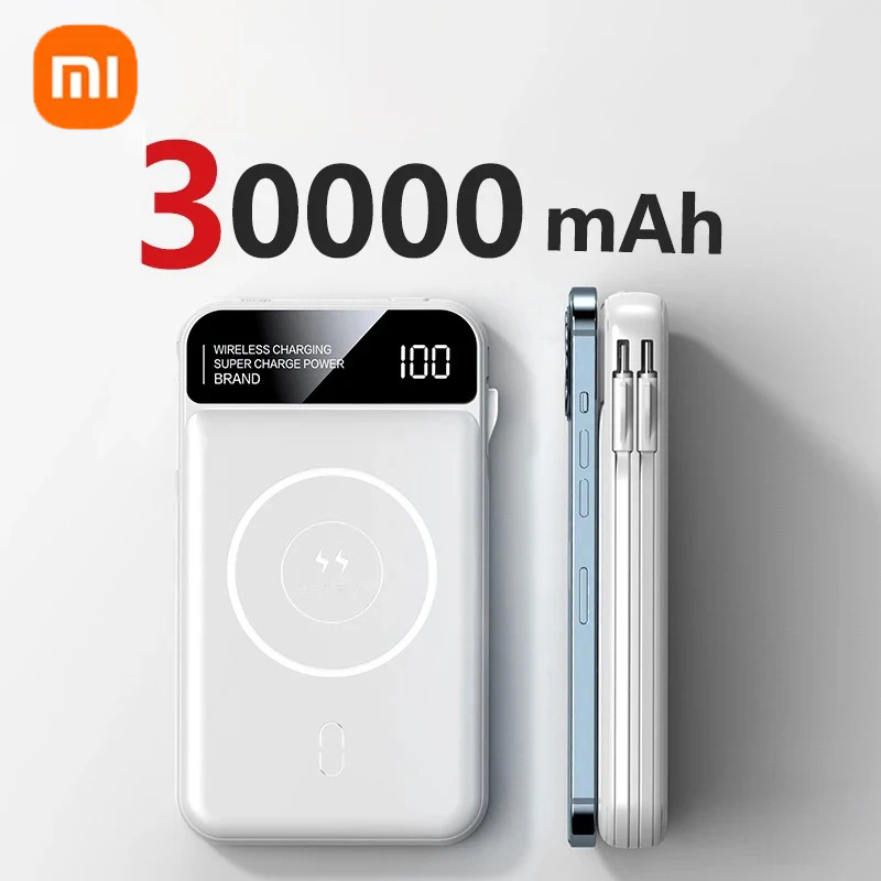 Xiaomi power bank 50000mah carregamento sem fio magsafe power bank carregamento magnético fio embutido bateria do telefone móvel para iphone: Vermelho