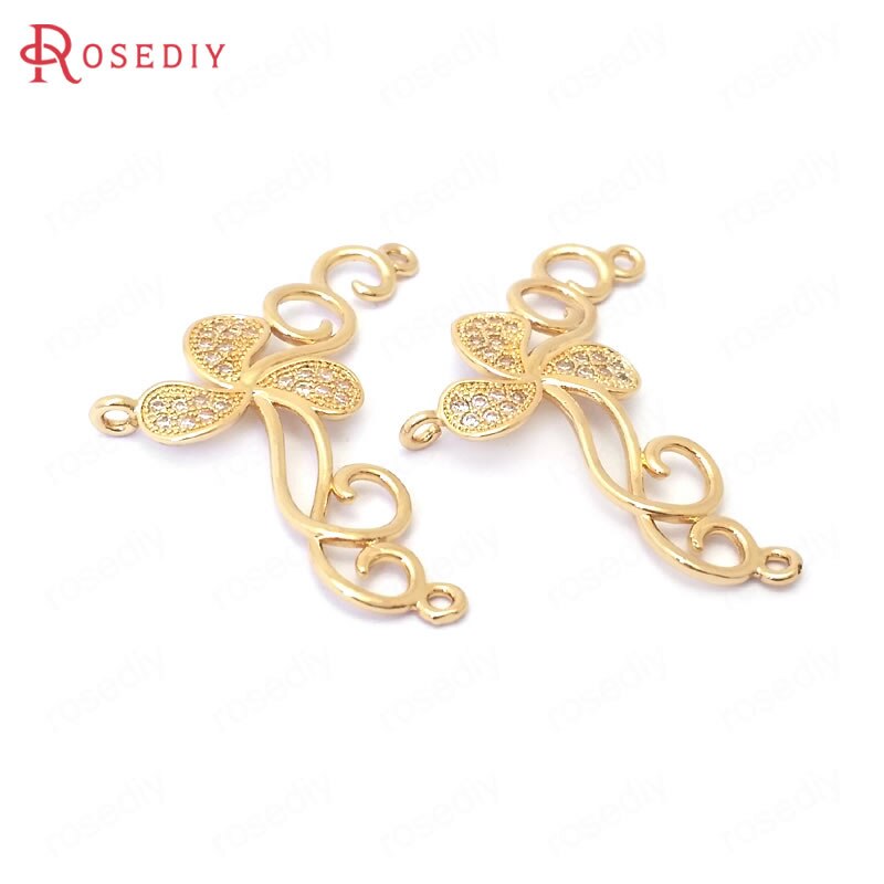 (39084)6Stck 23x35MM 24k Champagner Farbe Durcheinander und Zirkon Gebogene Blume Reben Charme Anhänger Schmuck Machen diy Zubehör