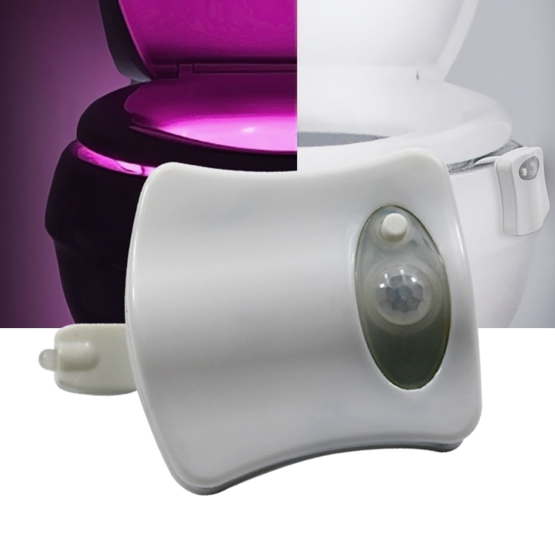 Bevægelsessensor led natlys badeværelse toilet smart pære pip 8 farve vandtæt wc lampe 4.5v