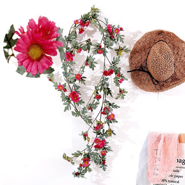 Guirnalda de girasoles amarilla Artificial, seda de flor de Margarita, enredadera colgante de ratán, hojas de Navidad, boda, decoración del hogar, follaje sintético