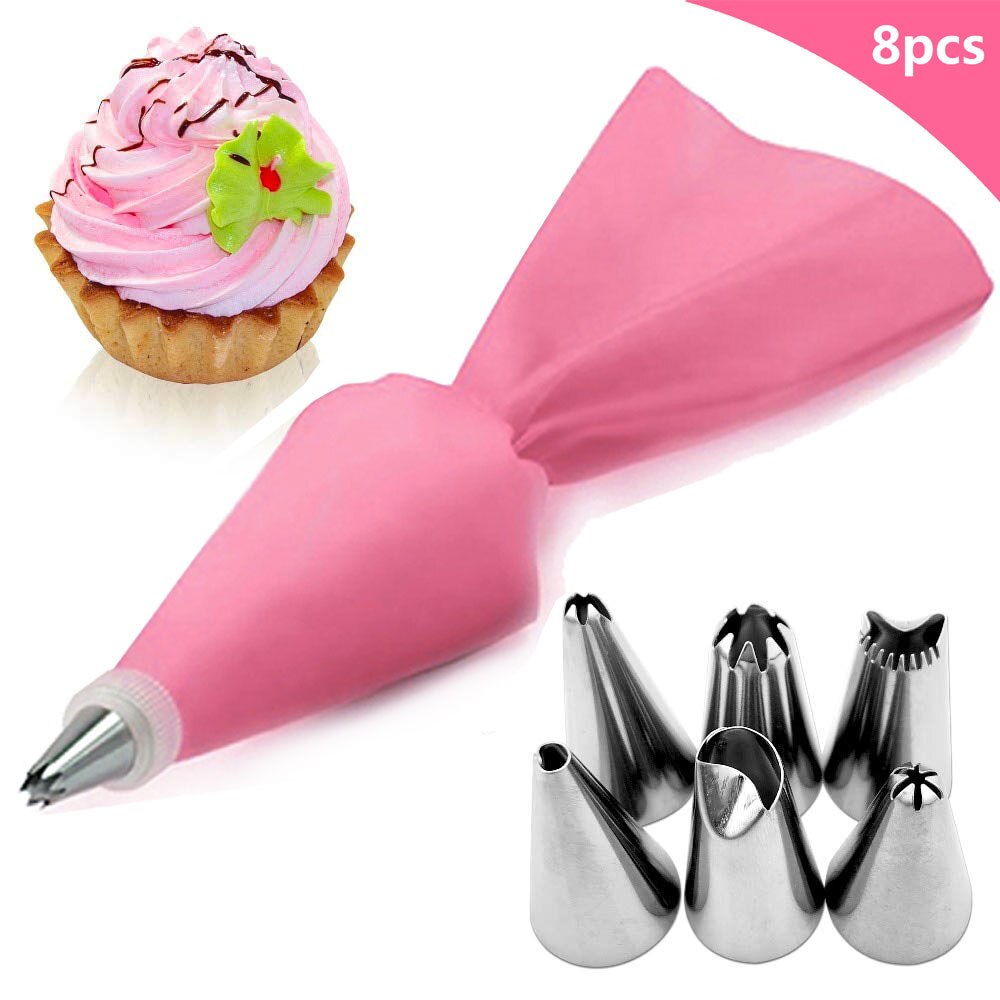 8/26Pcs Reusable Icing Piping Nozzles Set Pastry Bag Cake Decorating Tools Set Stainless Steel Kitchen Gadgets Fondant Decor: 8Pcs--Pink