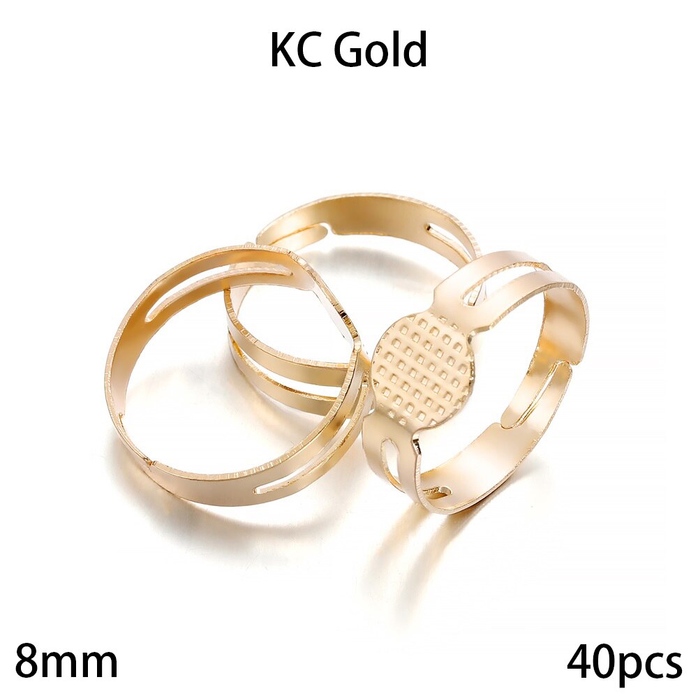 20-40 sztuk/partia 7-10mm Metal regulowany puste pierścienie ustawienie dla DIY ręcznie pierścień tworzenia biżuterii znalezienie akcesoria: 8mm KC Gold