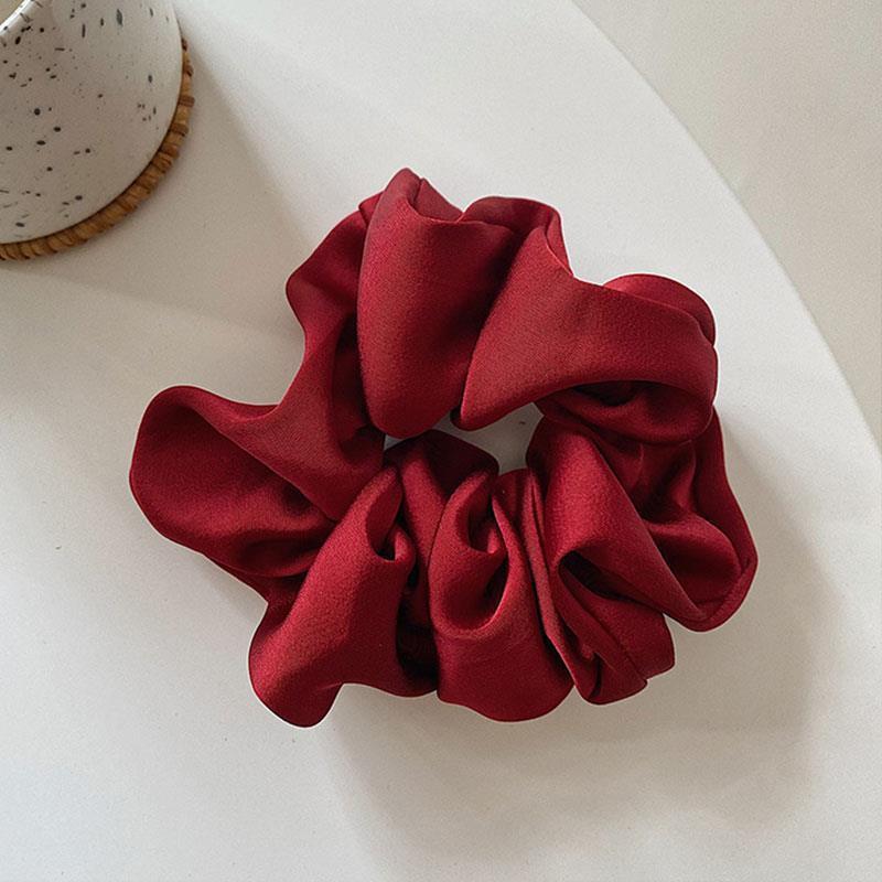Chouchou élastique en soie pour femmes, bandeau multicolore fait à la main, support queue de cheval, accessoires pour cheveux, 1 pièce, Satin de soie, couleur unie: Vin Rouge