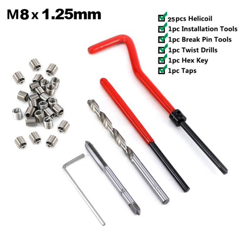 Thread Repair Tool Kit Drill Bit Taps Threaded Inserts Installation Tool for Repairing M5 M6 M8 External and Internal Screw Hole: M8