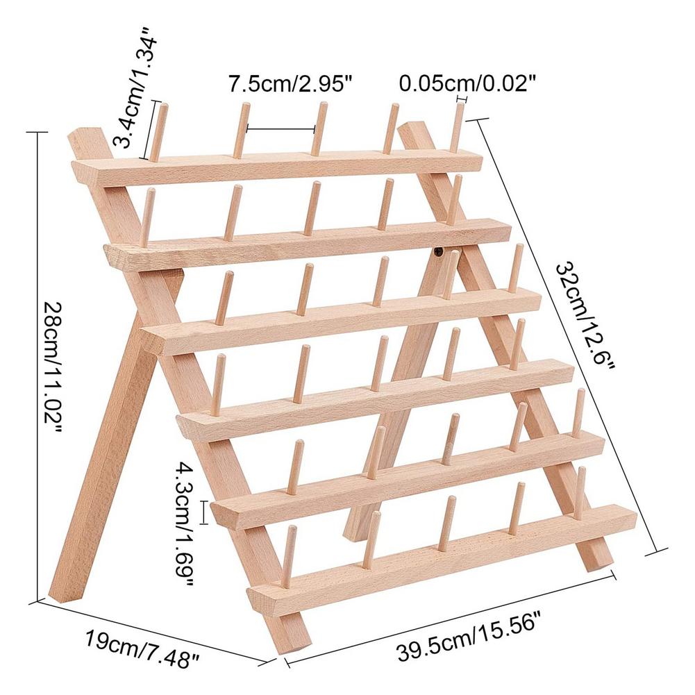 Suporte de madeira dobrável para fios, suporte para linha de costura, organizador e armazenamento de fios de bordar, 30/60