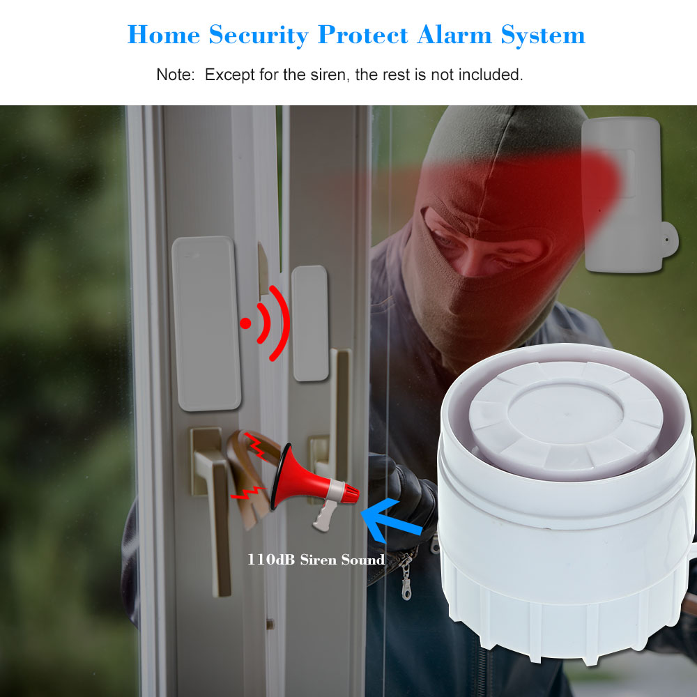 Ekstern mini kablet sirene hvid 110 db prompt alarm alarm til hjemmet trådløst sikkerhedsalarmsystem 433 mhz