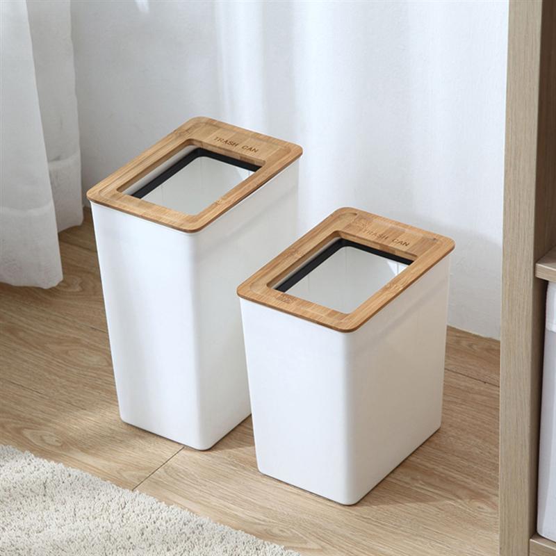 Minimalista cubos de basura práctica contenedor de residuos de madera tapa residuos cesto cocina baño cesta para basura con tapa de madera