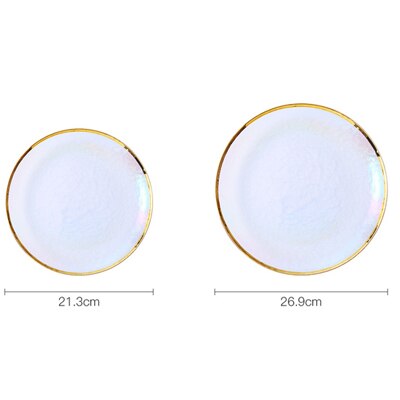 Rainbow Glass Tableware Dinner Plate Dessert Salad Bowl Western Dish Dinner Tray Fruit Plate Dinnerware Sets Plate: 2 Plates