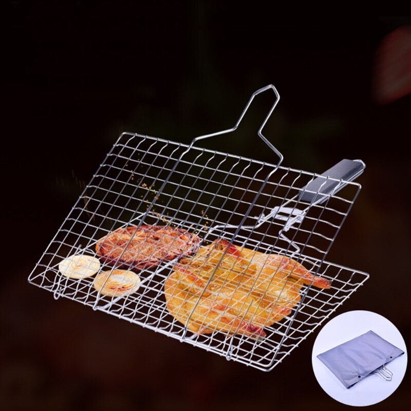 BBQ Grill Basket Stainless Steel Grilling Basket with Removable Handle, Perfect for Grilling Vegetables, Fishes, Shrimp, Chops -