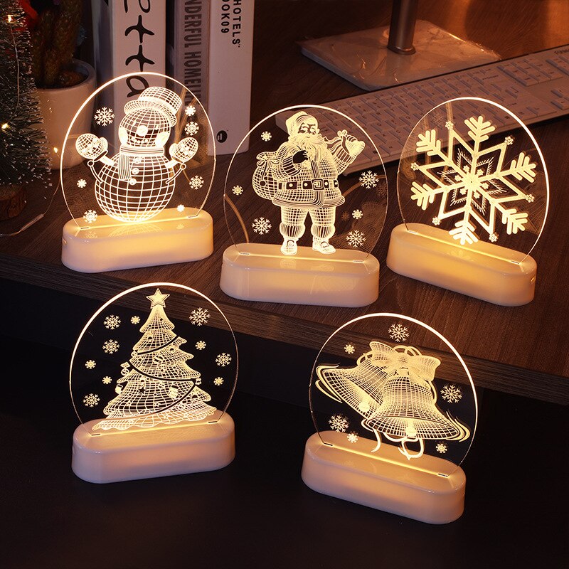 1Pc Usb Power Nachtlampje Led Herten Sneeuwpop 3D Acryl Tafellamp Slaapkamer Decor Lamp Kerst Decoratie