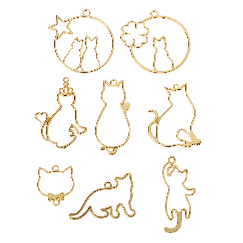 8Pcs Nette Katze Anhänger Metall Rahmen Schmuck Machen UV Harz Charme Lünette Einstellung Cabochon UV Harz Charme