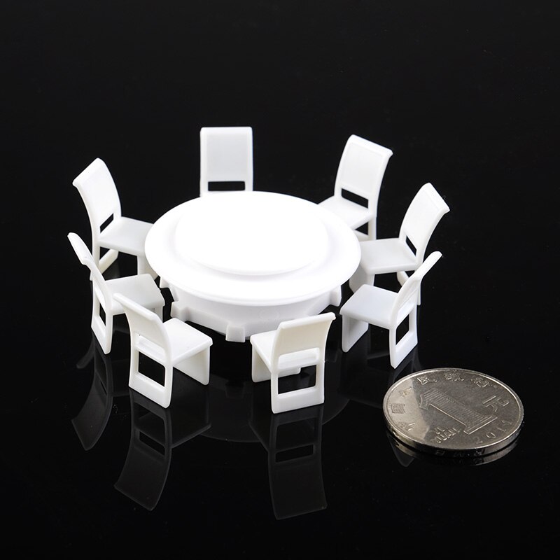 9Pcs/set 1:50 1:75 1:100 Furniture Toys Dining Chair Table Furniture Set For Doll house Dollhouse Kitchen Food Miniature: 50 scale