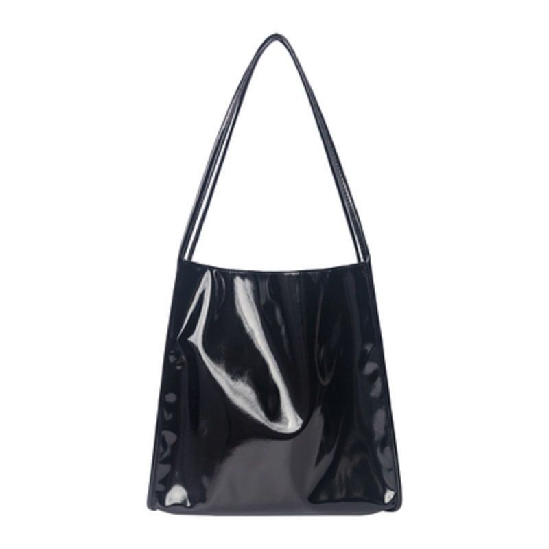 Vintage dames grote capaciteit dames boodschappentas lakleren dames schoudertassen casual effen kleur tote handtassen: Zwart