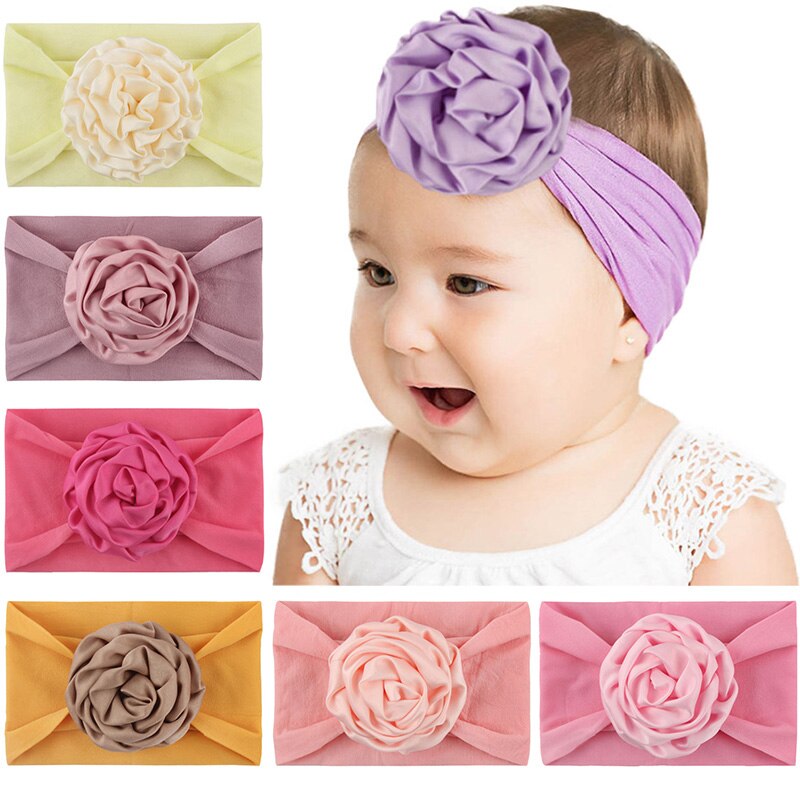 Zachte Nylon Baby Meisje Hoofdbanden Leuke Bloem Baby Haar Band Elastische Brede Baby Peuter Tulband Hoofddeksels Meisje Haar Accessoires