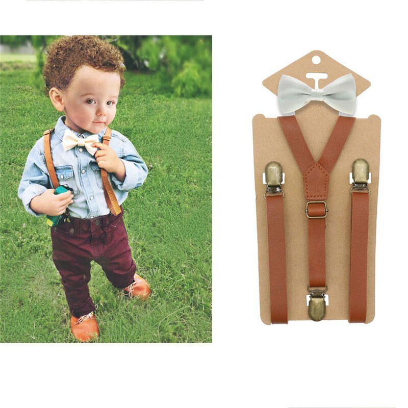 3 Clips Y Terug Kid Bruin Tan Lederen Jarretel Verjaardag Outfit 80*2Cm Verstelbare