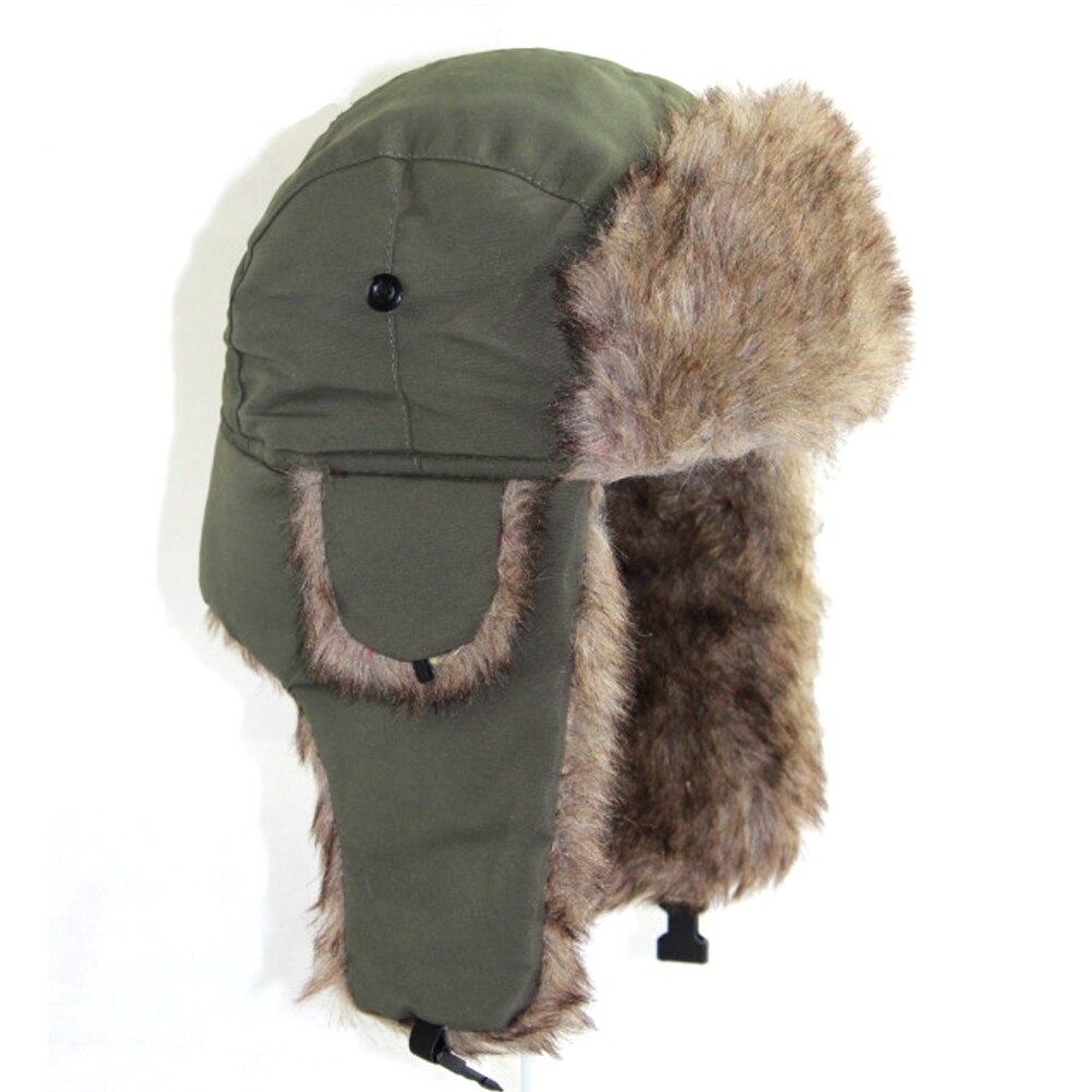 Unisex mænd kvinder russisk hat trapper bomber varm trooper øreklapper vinter ski hat solid fluffy imiteret pels kasket hovedbeklædning motorhjelm: Grøn