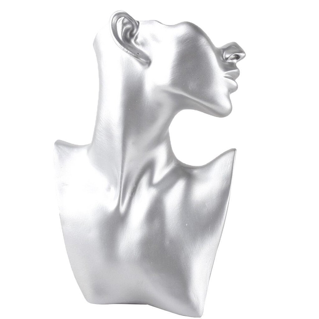 Resin Female Mannequin Head Bust Stand Model Shop Jewelry Necklace Display: L Silver Resin