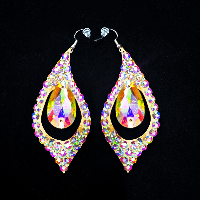 Brinco de dança do ventre feminino, acessórios de joias gitanas, fantasia de dançarina, brilho, strass, lados duplos, 2 pares/p: RHODO