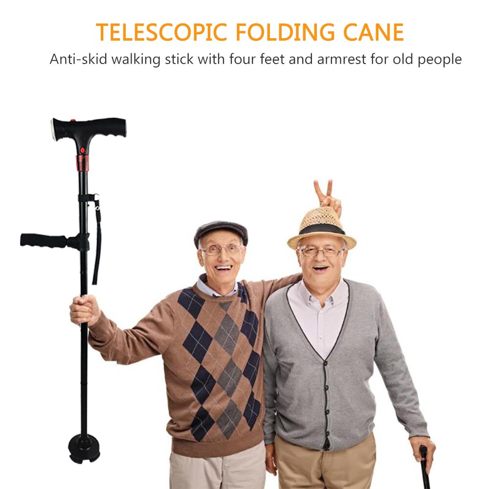 Walking Canes Retractable Foldable Cane Security Alarm and Walking Stick with LED Light Walking Canes for Seniors and Disabled