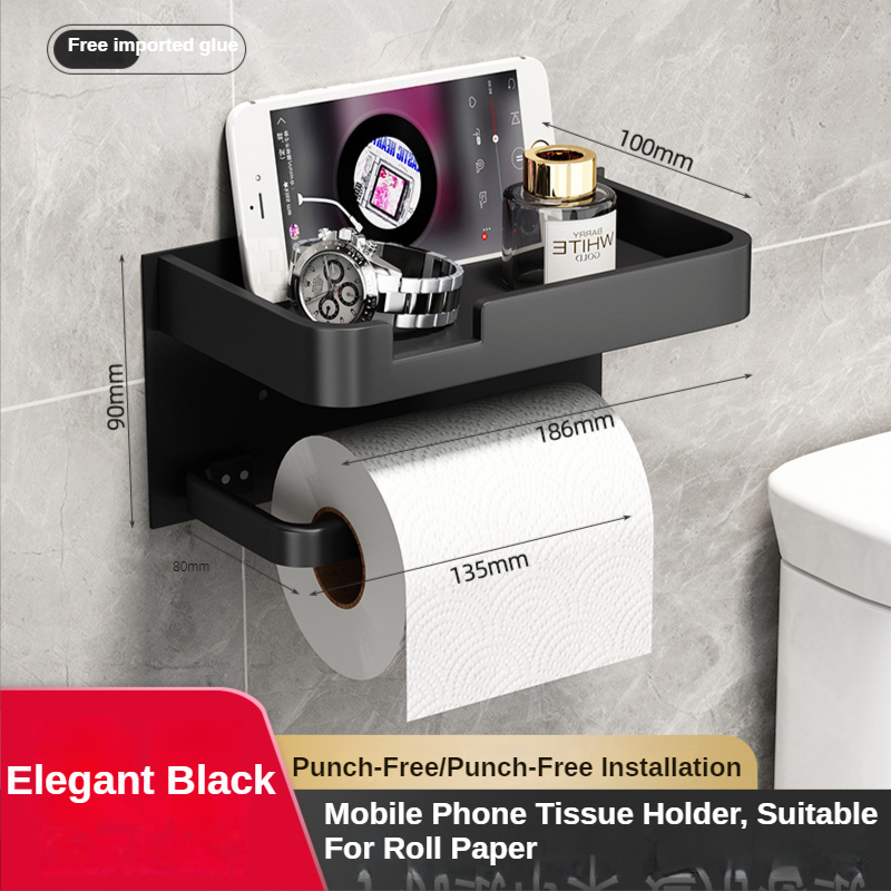Black Gold Toilet Paper Holder Bathroom Wall Mount Multifunction WC Paper Phone Holder Shelf Towel Roll Shelf Accessories: black