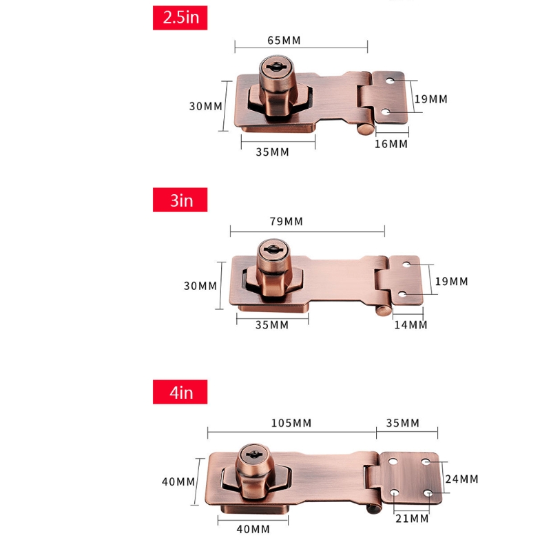 Keyed Hasp Locks Twist Knob Keyed Locking Hasp Padlock Set for Cabinets Security Door Garage Shed Van Lock W/2 Keys