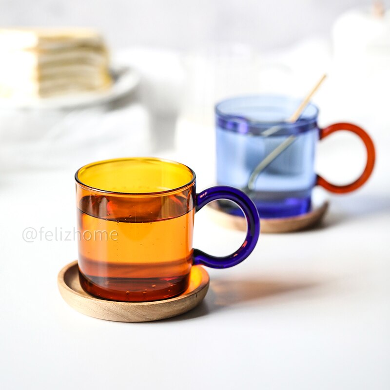contrast color heat-resistant glass mug hanging ear coffee cup office household water cup high temperature resistance
