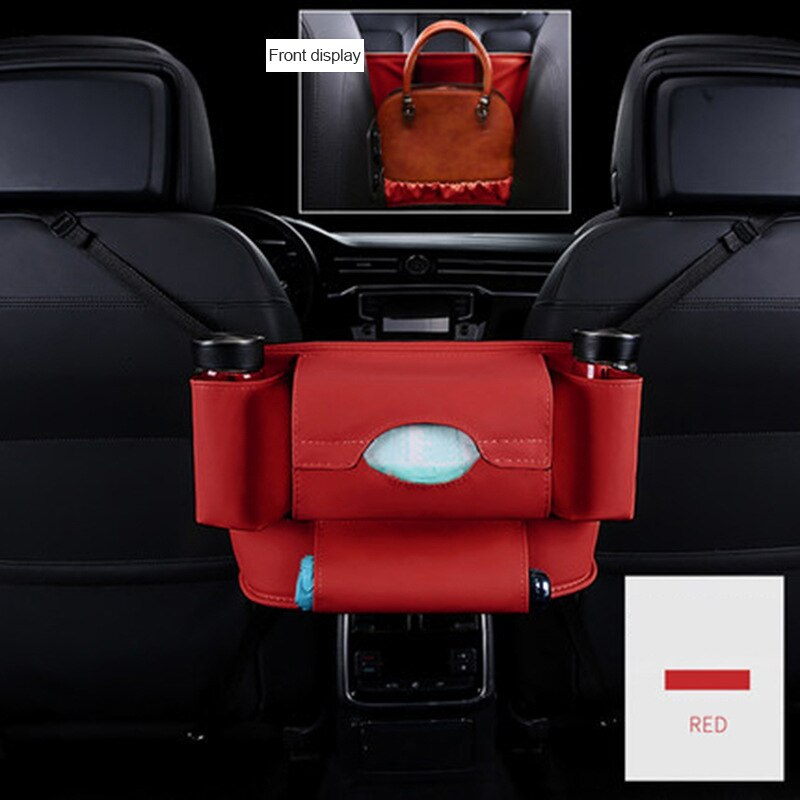 Advanced Car Net Pocket Handbag Holder PU Leather Between Car Seat Storage Black PU Leather Stowing Tidying Bag Interior: 02