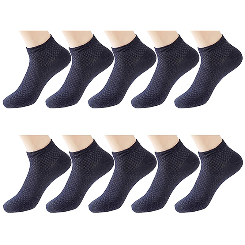10 par/lot bambu strumpor herr andas antibakteriella korta strumpor herr business casual strumpor fyra säsonger storlek 38-43 euro: 10 par marinblå