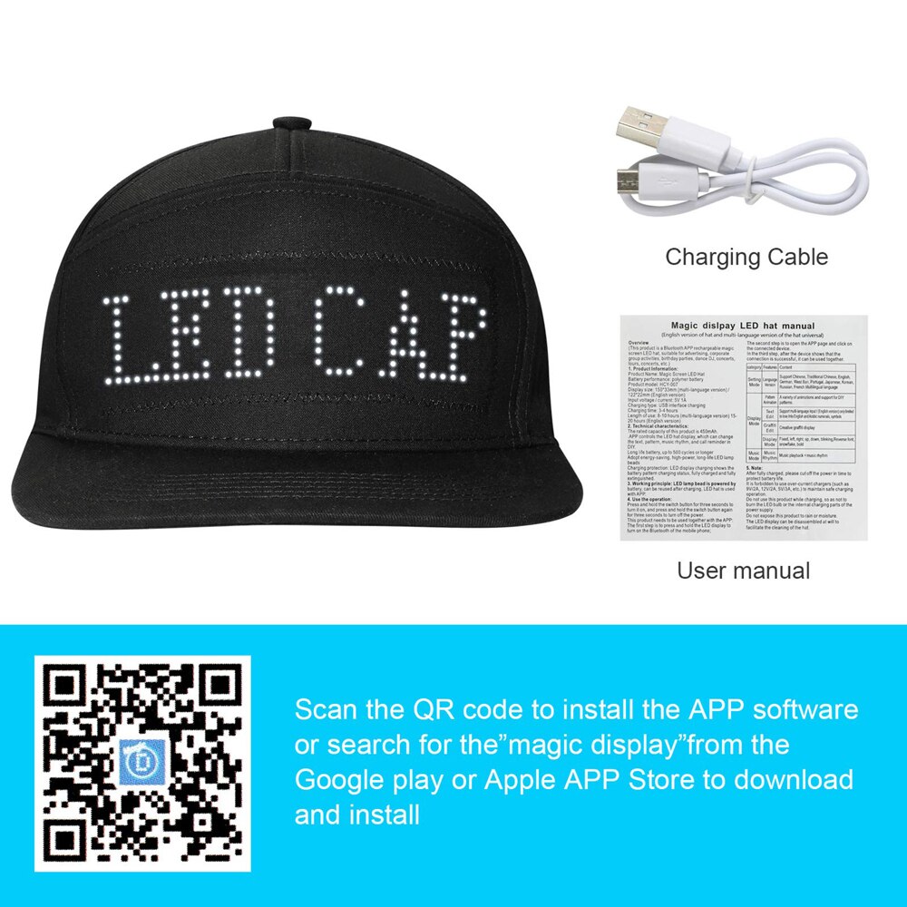 Gorro inteligente con pantalla LED y Bluetooth, gorra ajustable para , Club, Halloween, cumpleaños, festivales, fiestas, deporte