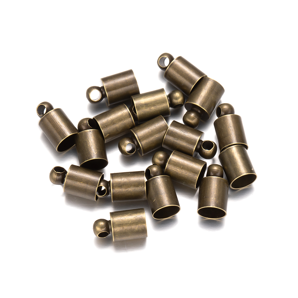 50Pcs/Lot 2-10mm Round Tassel Leather Cord End Crimp Caps Beads DIY Jewelry Making Bracelet Necklace Leather Cord Connectors: 16mm / Chocolate Color