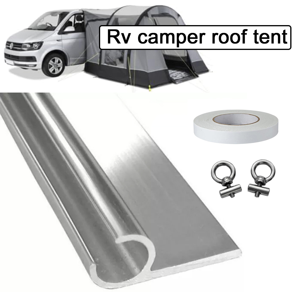 Caravan Awning Campervan Motorhome Rail C Channel 8 X 0.5m Strip 400 Cm With D/S Tape & AWNING RAIL STOPPERS Car Accessories: black