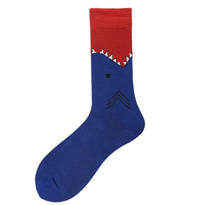 Calcetines cómodos con estampado de tiburón para hombre, medias divertidas de estilo casual, ideal para monopatín o boda, con diseños geométricos,
