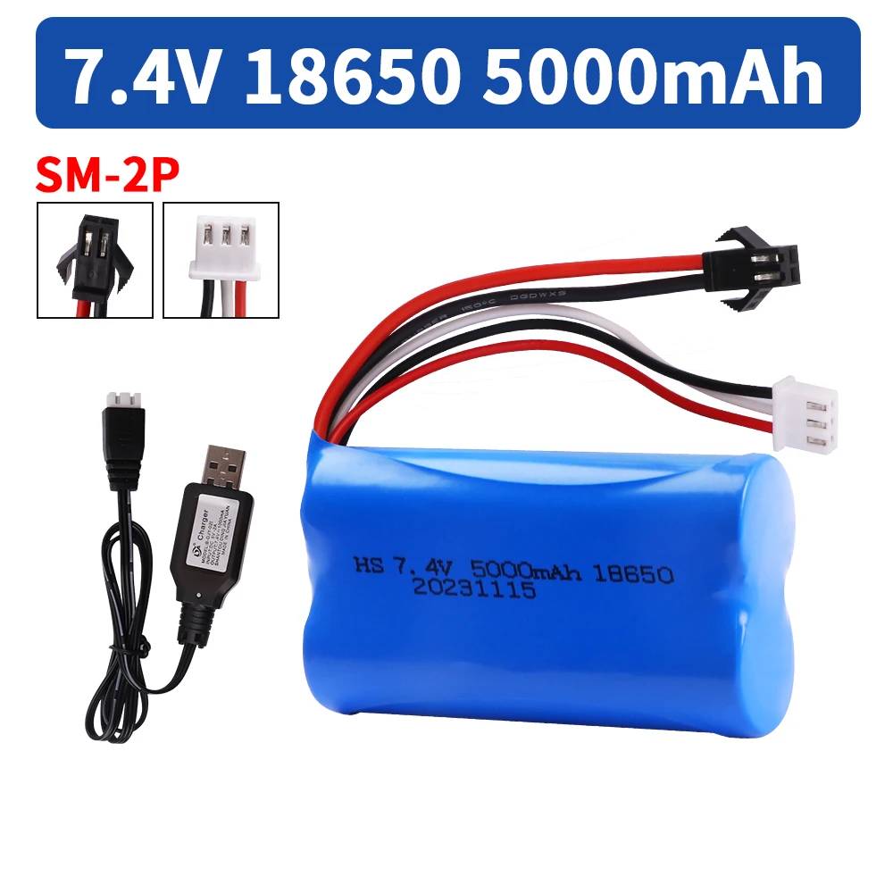 18650 Batterij 7.4V 5000mAh Lipo Batterij SM Plug voor WPL MN99S D90 U12A S033g Q1 H101 H103 Rc boten Auto Tanks Onderdelen: Sky Blue