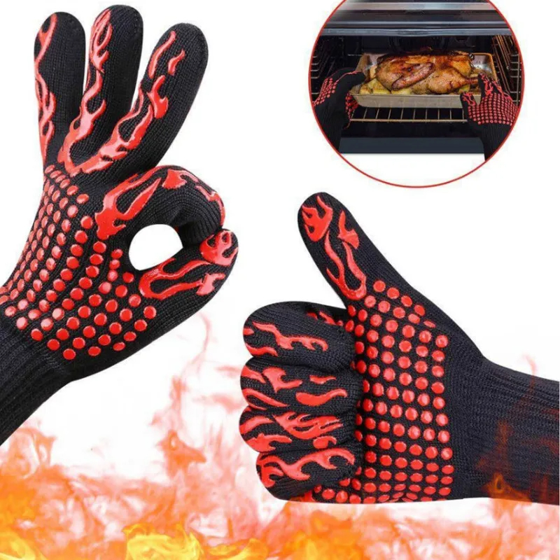 1/2 Stück hochtemperaturbeständige Grillhandschuhe, feuerfeste Ofenhandschuhe 500 800 ℃ Wärmeisolierende Mikrowellenhandschuhe zum Grillen