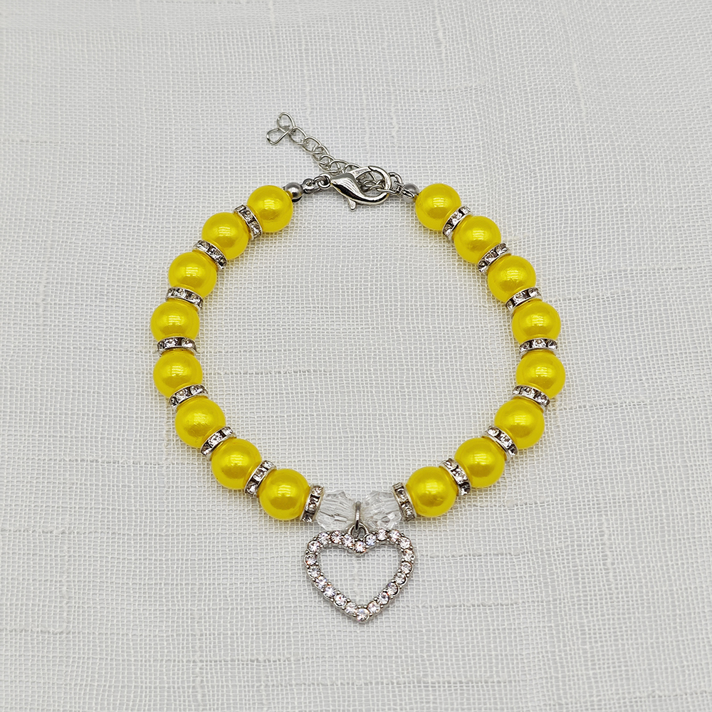 collier de perles pour animaux de compagnie mignon avec pendentif en strass en forme de coeur collier de chien de chat réglable bijoux pour petits animaux de compagnie 8 couleurs: L / WHITE
