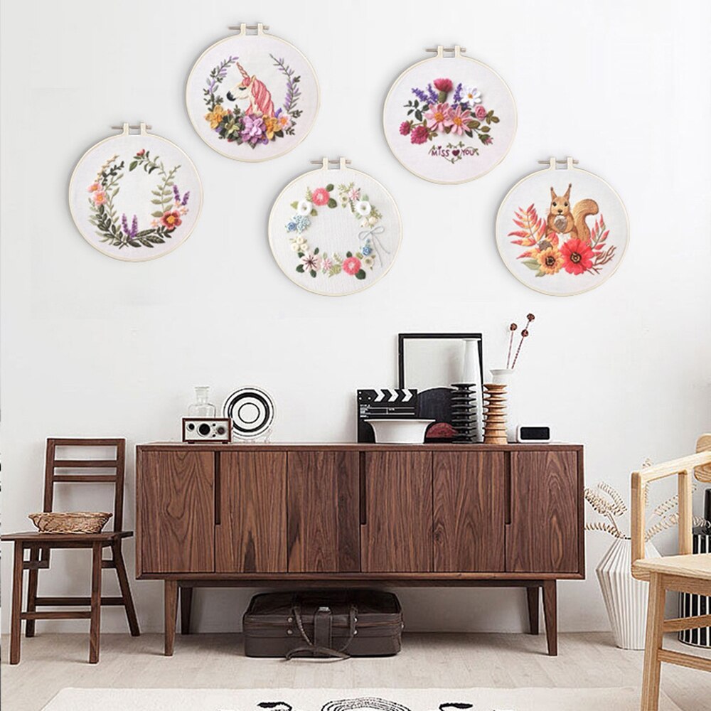 DIY Embroidery Flower Handwork Needlework for Beginner Cross Stitch Kit Ribbon Painting Embroidery Home Decoration