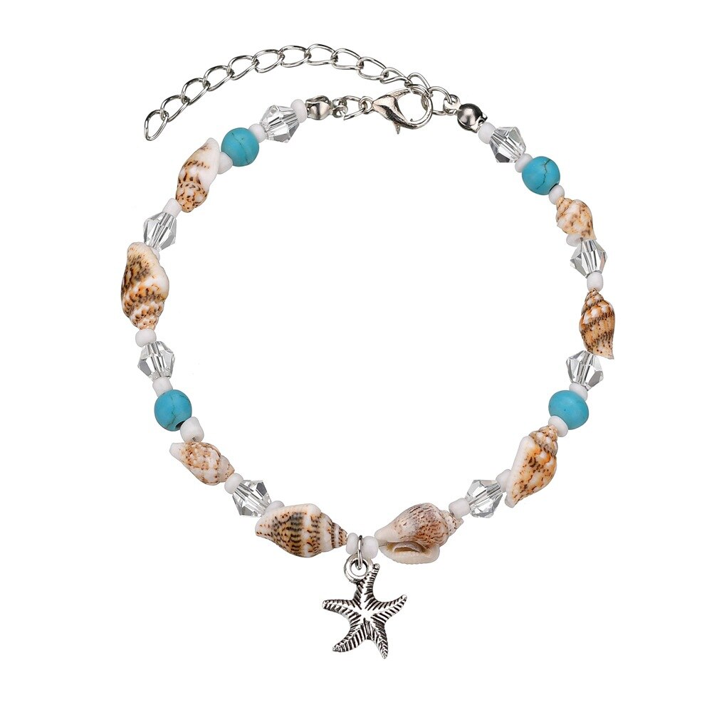 Jahrgang Hülse Perlen Seestern Schildkröte Fußkettchen Für Frauen Handgemachte Perlen Knöchel Armbinde Fuß Schmuck Armbinde cheville femme