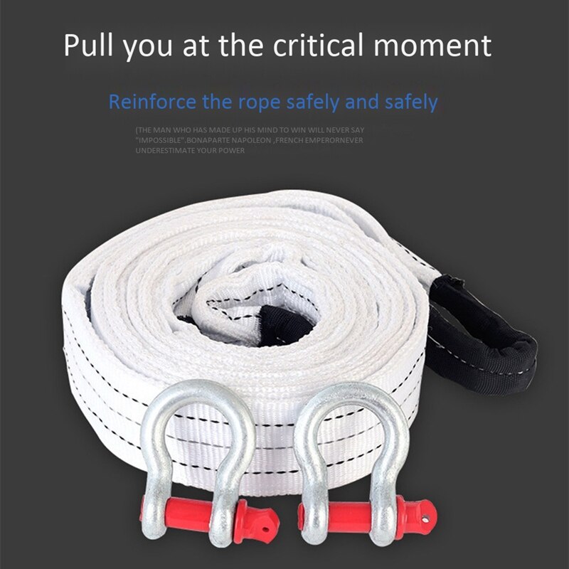 Novel-Towing Rope Strape Cable with U Hooks 5M 12Tons Shackle High Strength Nylon with Reflective Light for Car Truck Trailer