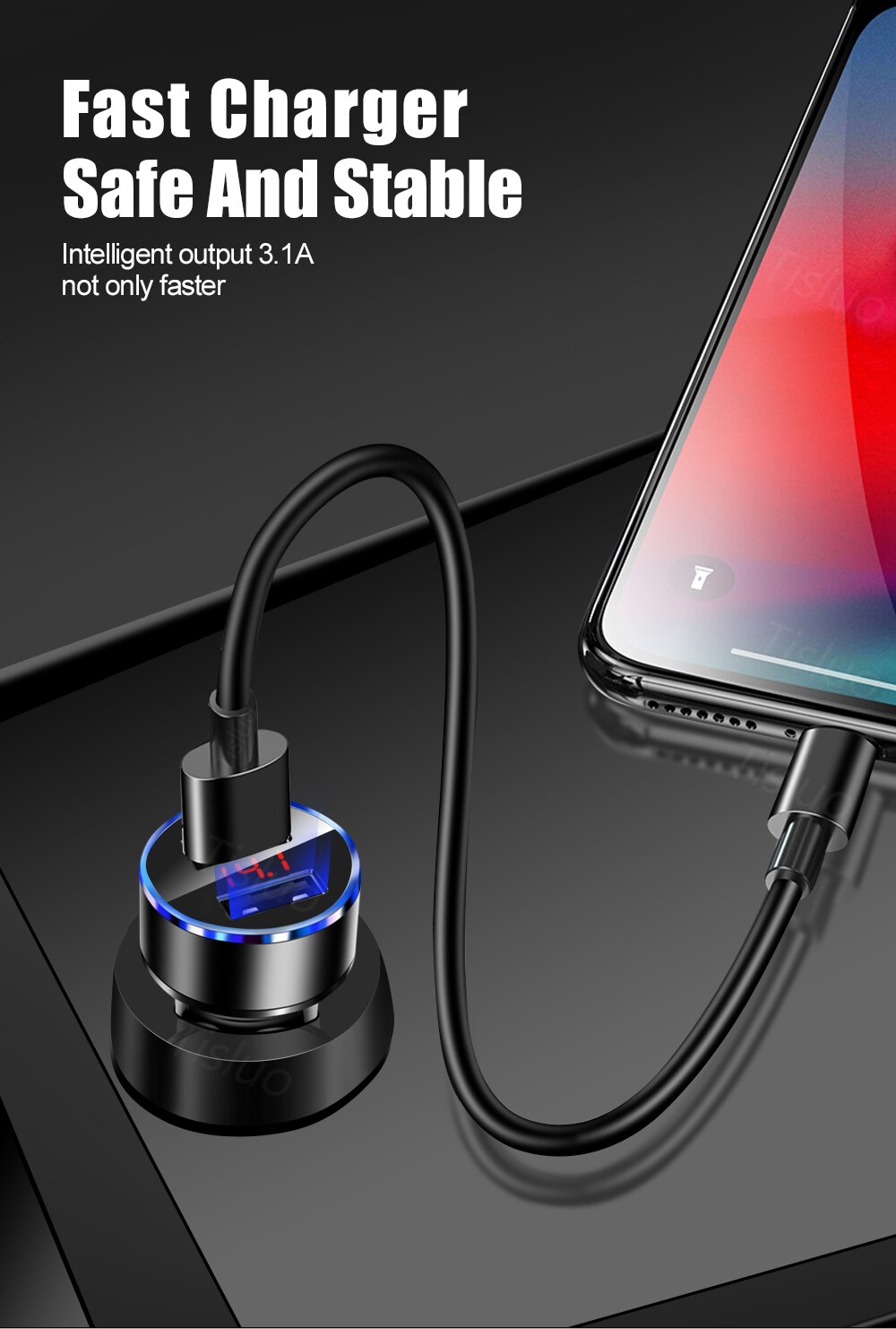 3.1A Autolader Met Led Display Fast Charger Voor Iphone 8 X Xr Xiaomi Samsung S10 Huawei Tablet Moblie Telefoon usb Auto-Opladers