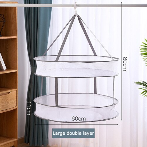 Double-Layer Clothes Drying Net Mesh Hanging Flat Clothes Drying Rack Collapsible Toys Dryer For Household drying socks: Large double layer