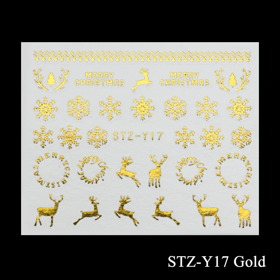 1Pc Goud Zilver Kerst Sneeuwvlok Nagellak Stickers Winter Nail Art Decals Water Transfer Manicure Accesoires CHSTZ-YA-2: STZ-Y17 Gold