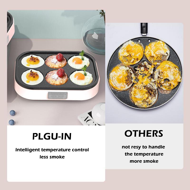 6-Holes Multifunction Electric Egg Fryer Breakfast Pot Burger Machine Non-stick Pan Household Frying Pan