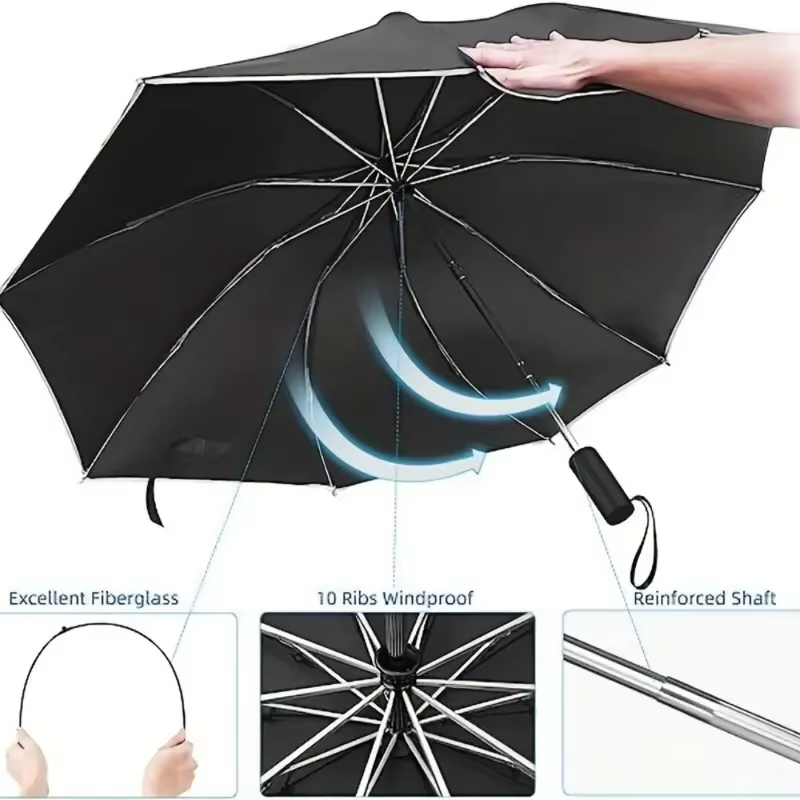 Ombrello automatico Antivento Leggero Forte compatto Protezione UV Ombrelli da viaggio antipioggia Ombrello zaino pieghevole