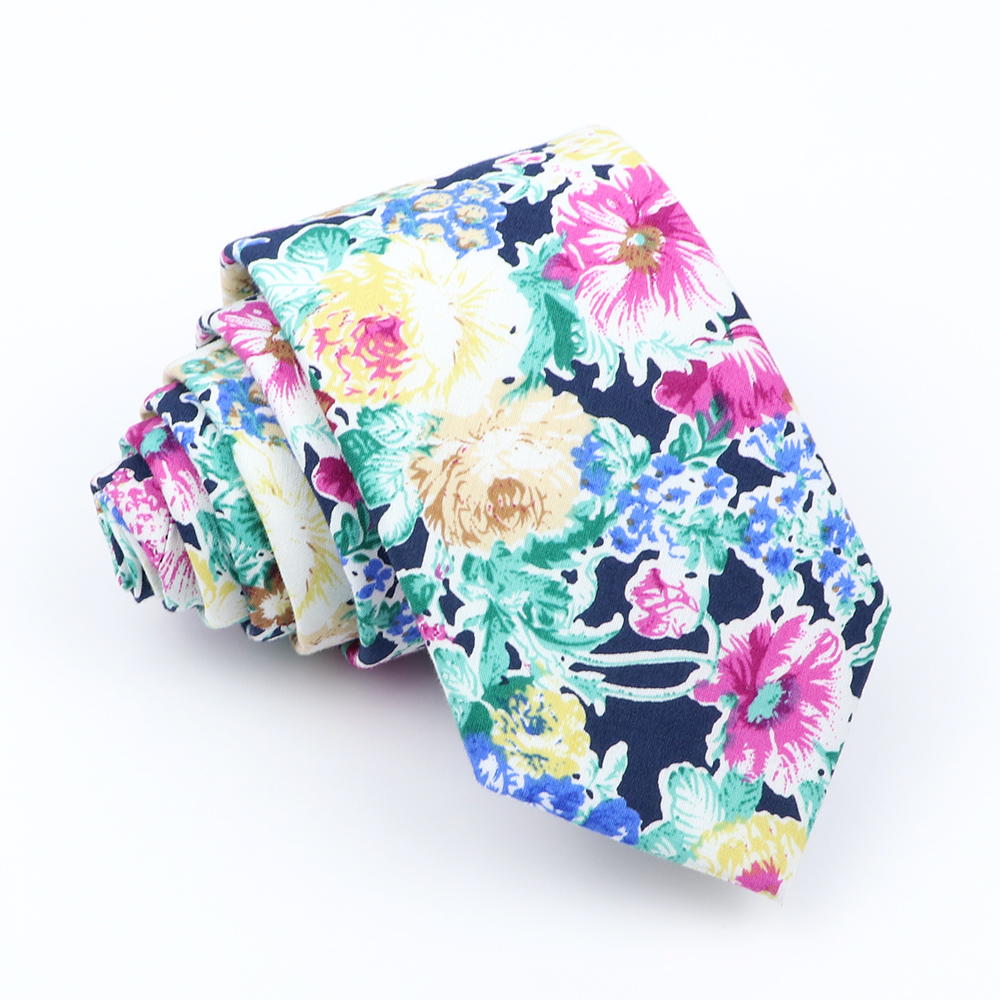 Nueva corbata Floral de algodón para hombres y mujeres, corbata ajustada con estampado para boda, corbatas informales para hombre, trajes clásicos, corbata de flores: Castaño