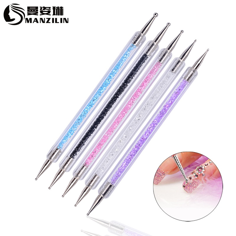 Lápiz para punteo de uñas de doble punta, Mango para cuentas de cristal, tachuelas de diamantes de imitación, lápiz para cera, herramienta artística para manicura, 1 Uds.,