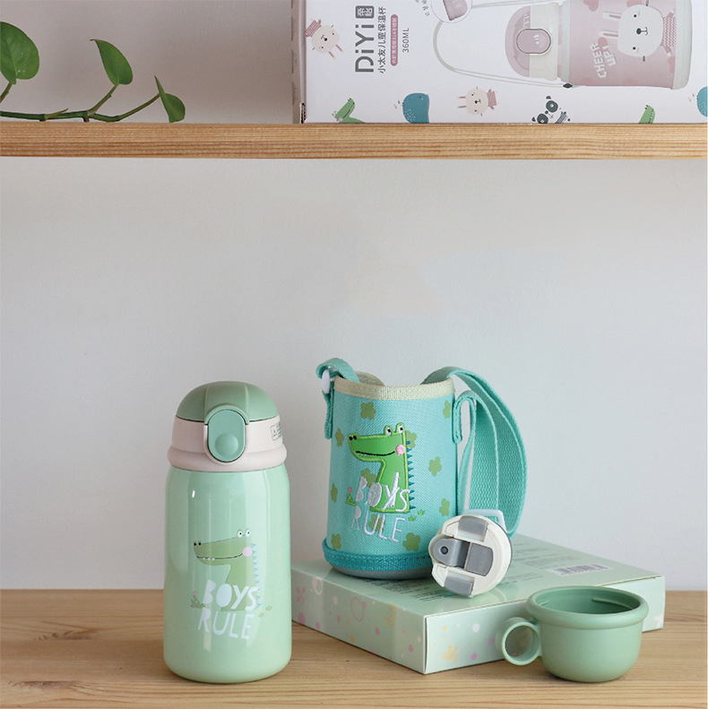 Taza de alimentación de dinosaurio para bebé, termo de leche de acero inoxidable para niños, botella de agua aislada, taza térmica con fugas, 360ml