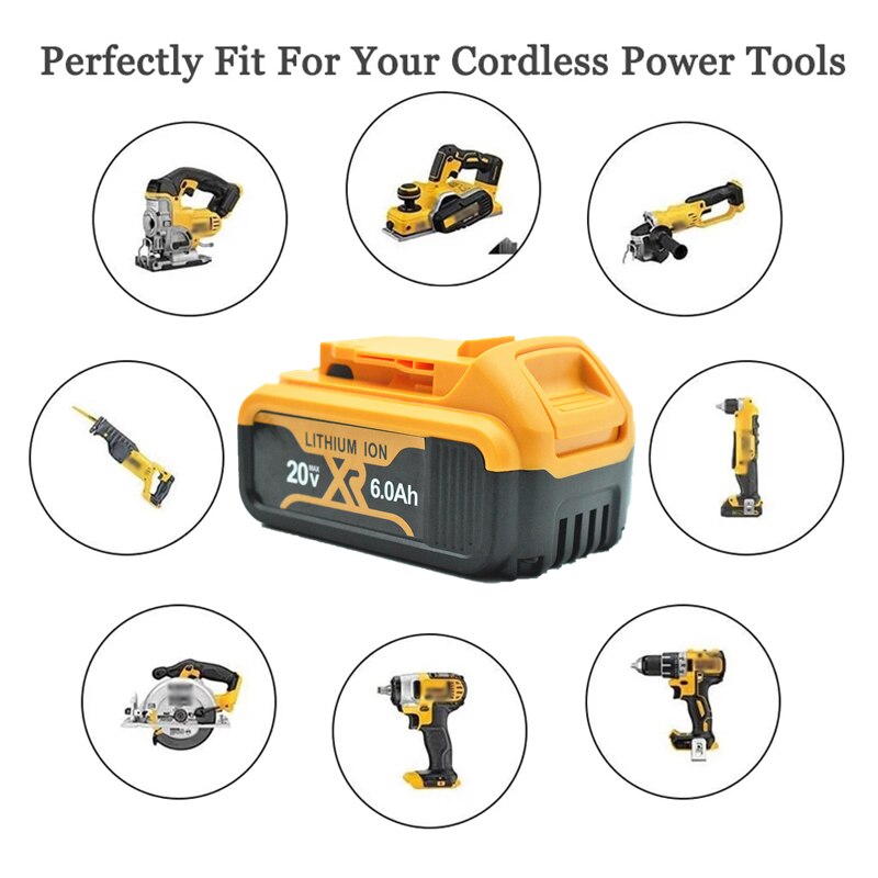 100% DCB200 20V 6000mAh replaceable Li-ion battery compatible with Dewalt 18 Volt MAX XR power tools lithium Batteries